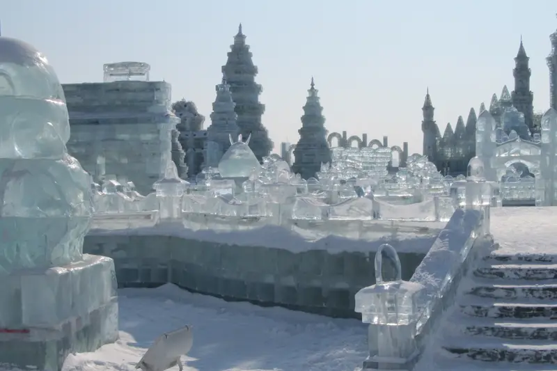 Harbin ice sculptures lit at night, Dongbei